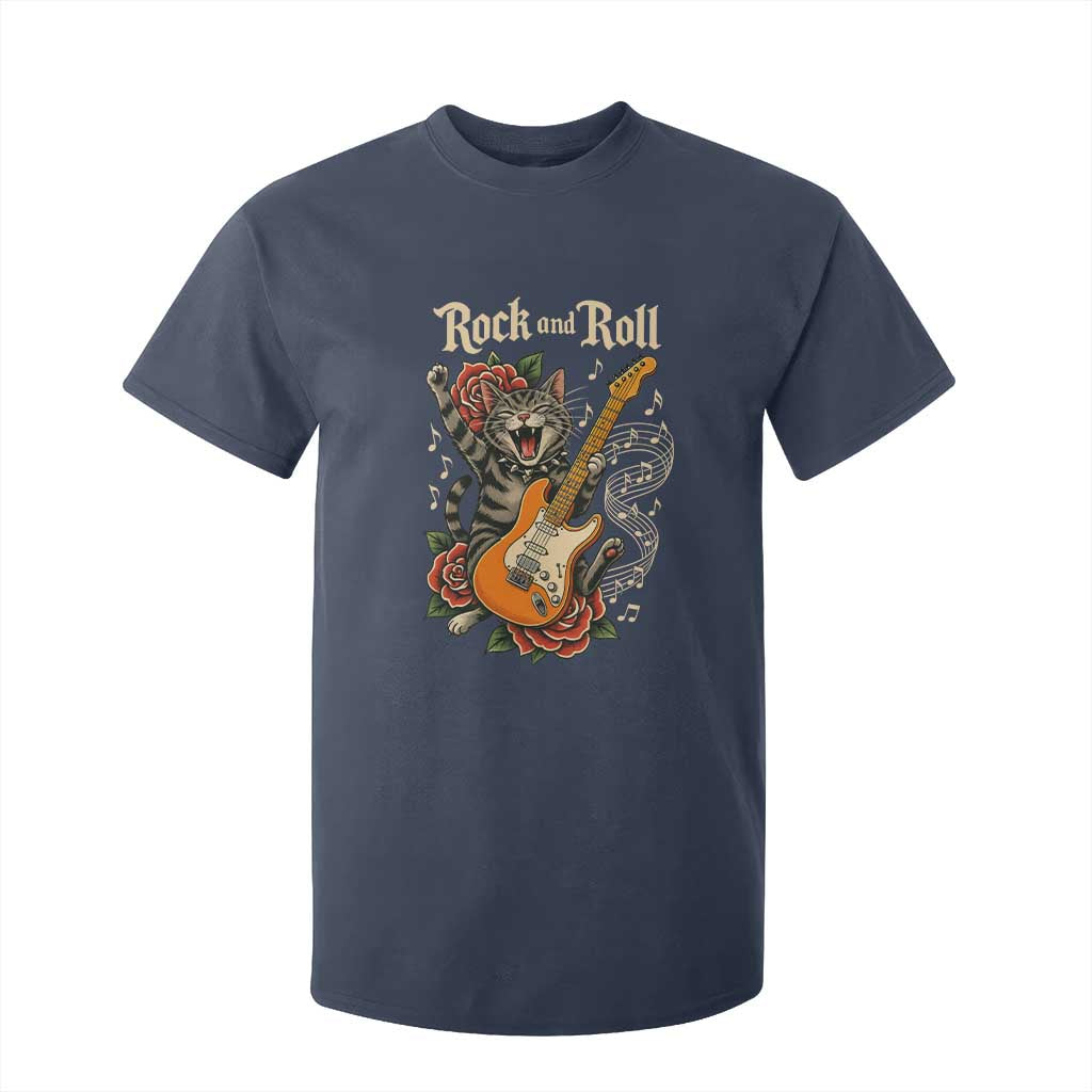 Funny Rock Star Cat Playing Electric Guitar T Shirt For Kid Music Lover TS12 Navy Print Your Wear