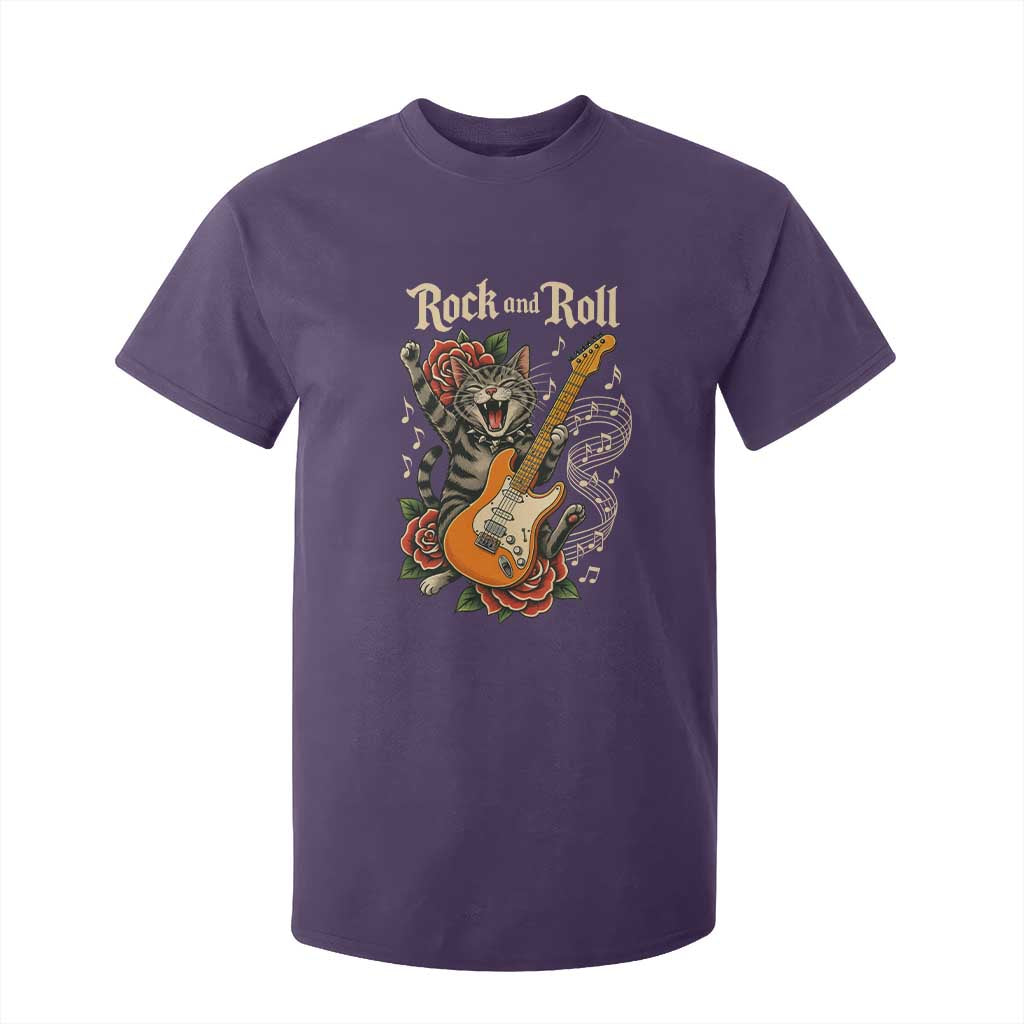 Funny Rock Star Cat Playing Electric Guitar T Shirt For Kid Music Lover TS12 Purple Print Your Wear