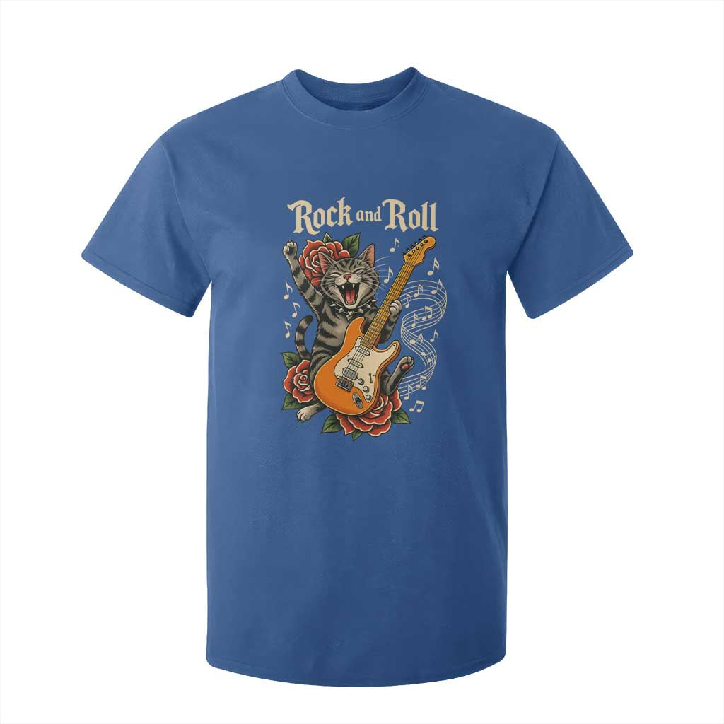 Funny Rock Star Cat Playing Electric Guitar T Shirt For Kid Music Lover TS12 Royal Blue Print Your Wear