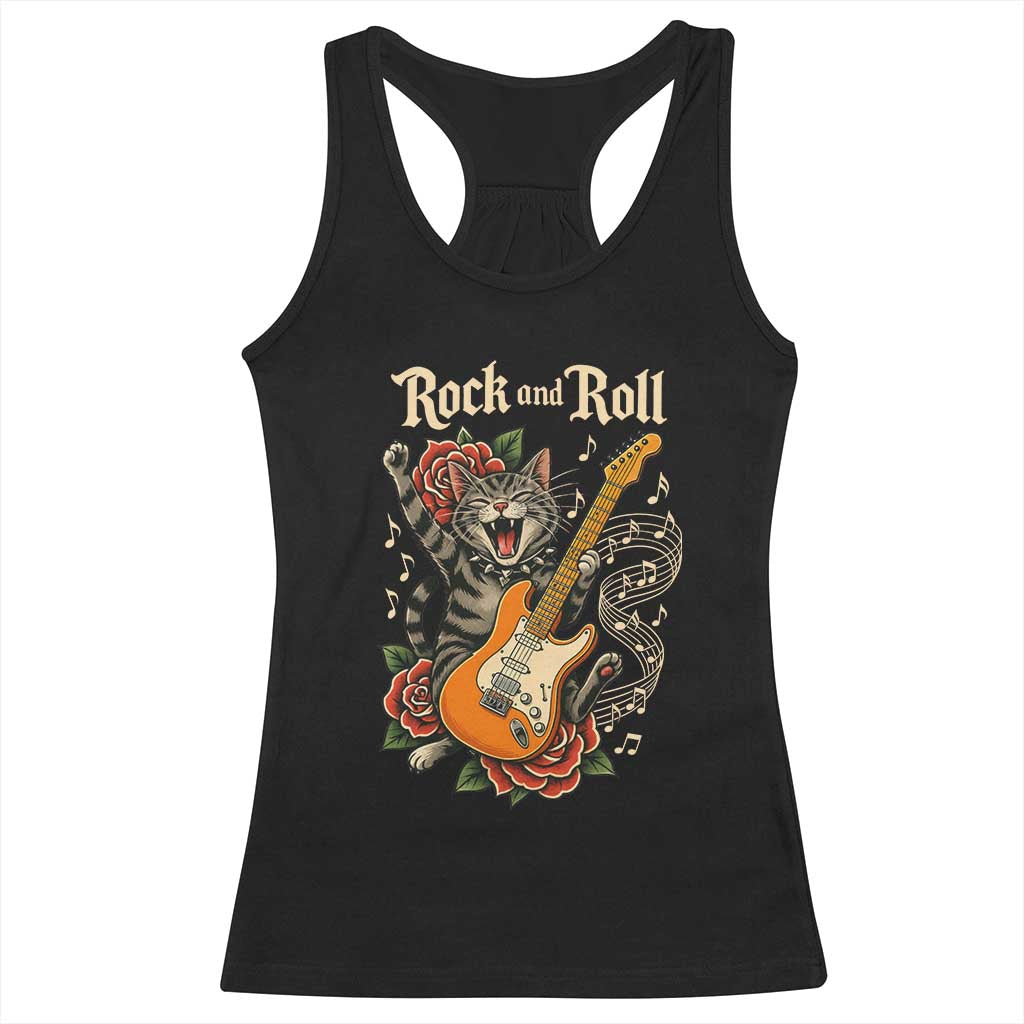 Funny Rock Star Cat Playing Electric Guitar Racerback Tank Top Music Lover TS12 Black Print Your Wear