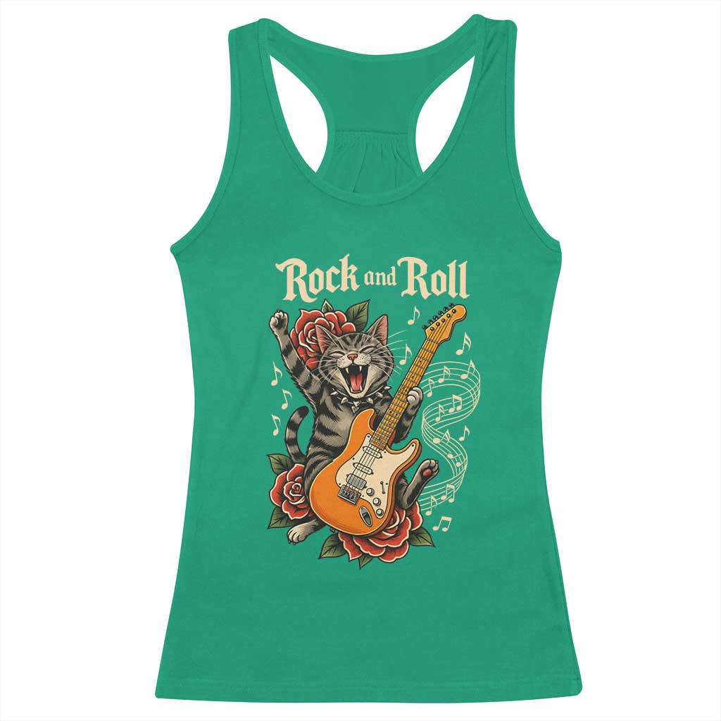 Funny Rock Star Cat Playing Electric Guitar Racerback Tank Top Music Lover TS12 Irish Green Print Your Wear