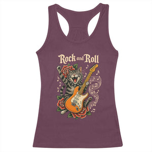 Funny Rock Star Cat Playing Electric Guitar Racerback Tank Top Music Lover TS12 Maroon Print Your Wear