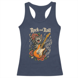 Funny Rock Star Cat Playing Electric Guitar Racerback Tank Top Music Lover TS12 Navy Print Your Wear
