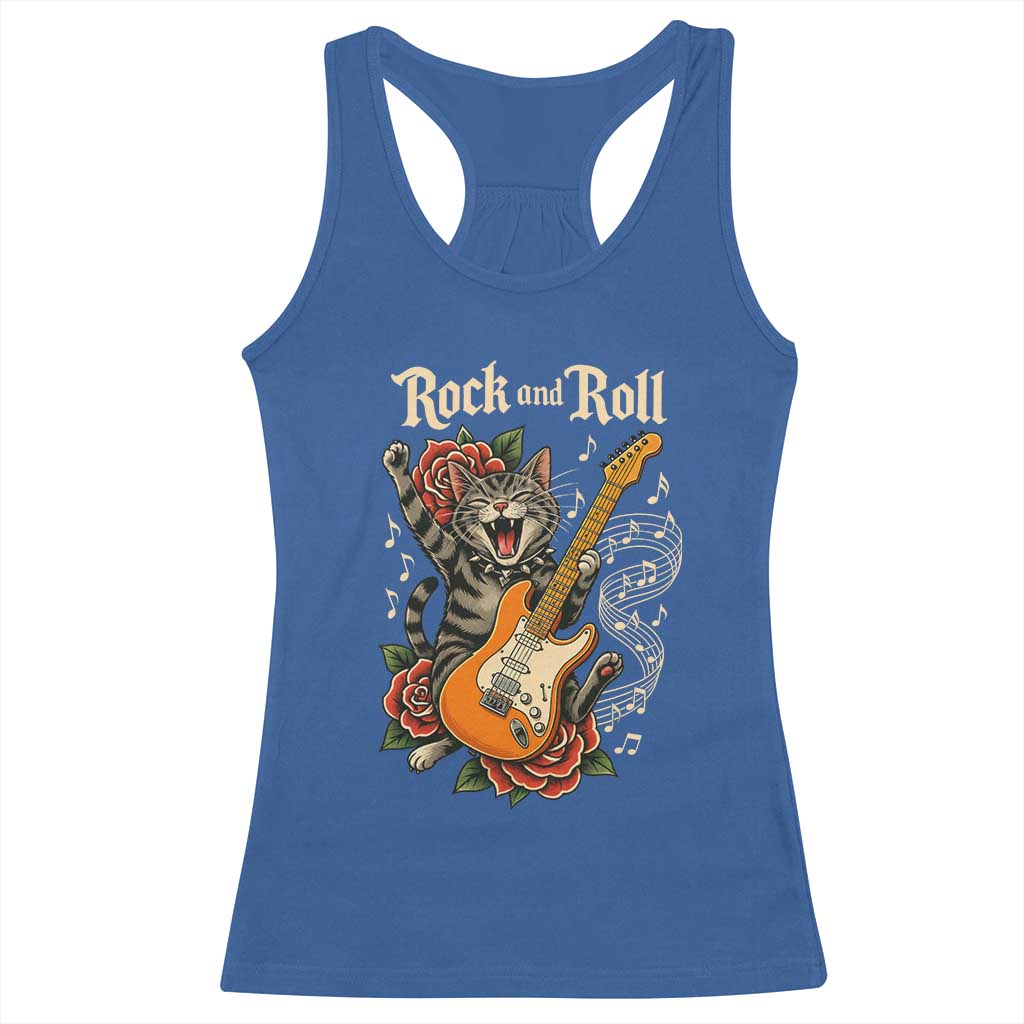 Funny Rock Star Cat Playing Electric Guitar Racerback Tank Top Music Lover TS12 Royal Blue Print Your Wear