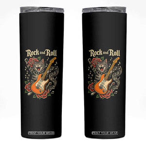 Funny Rock Star Cat Playing Electric Guitar Skinny Tumbler Music Lover TS12 Black Print Your Wear