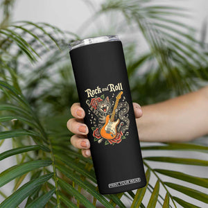 Funny Rock Star Cat Playing Electric Guitar Skinny Tumbler Music Lover TS12 Print Your Wear