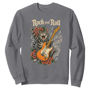 Funny Rock Star Cat Playing Electric Guitar Sweatshirt Music Lover TS12 Charcoal Print Your Wear