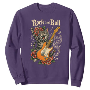 Funny Rock Star Cat Playing Electric Guitar Sweatshirt Music Lover TS12 Purple Print Your Wear