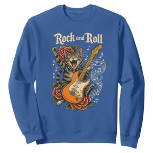 Funny Rock Star Cat Playing Electric Guitar Sweatshirt Music Lover TS12 Royal Blue Print Your Wear
