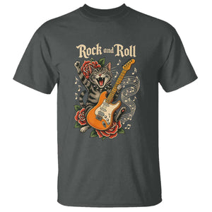 Funny Rock Star Cat Playing Electric Guitar T Shirt Music Lover TS12 Dark Heather Print Your Wear