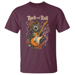 Funny Rock Star Cat Playing Electric Guitar T Shirt Music Lover TS12 Maroon Print Your Wear