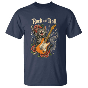 Funny Rock Star Cat Playing Electric Guitar T Shirt Music Lover TS12 Navy Print Your Wear