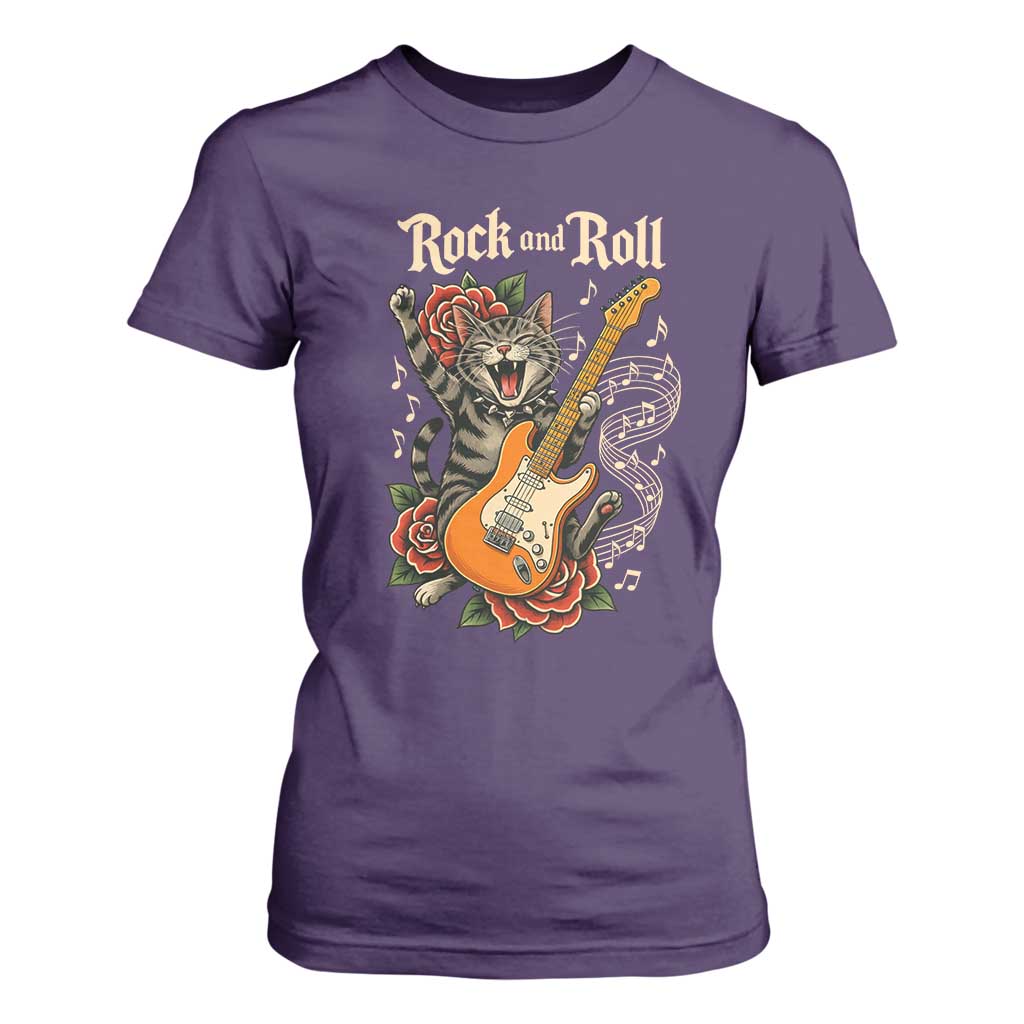 Funny Rock Star Cat Playing Electric Guitar T Shirt For Women Music Lover TS12 Purple Print Your Wear
