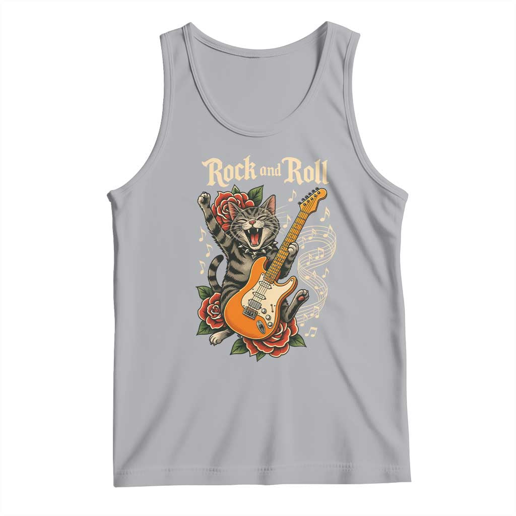 Funny Rock Star Cat Playing Electric Guitar Tank Top Music Lover TS12 Athletic Heather Print Your Wear