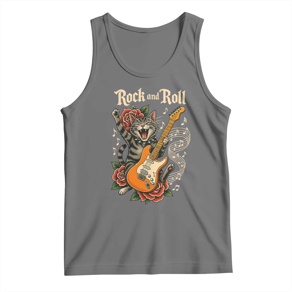 Funny Rock Star Cat Playing Electric Guitar Tank Top Music Lover TS12 Black Heather Print Your Wear