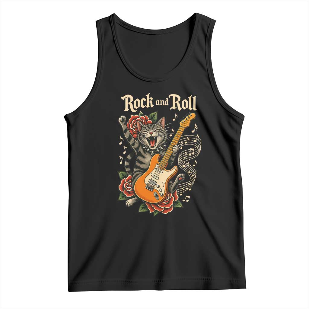 Funny Rock Star Cat Playing Electric Guitar Tank Top Music Lover TS12 Black Print Your Wear