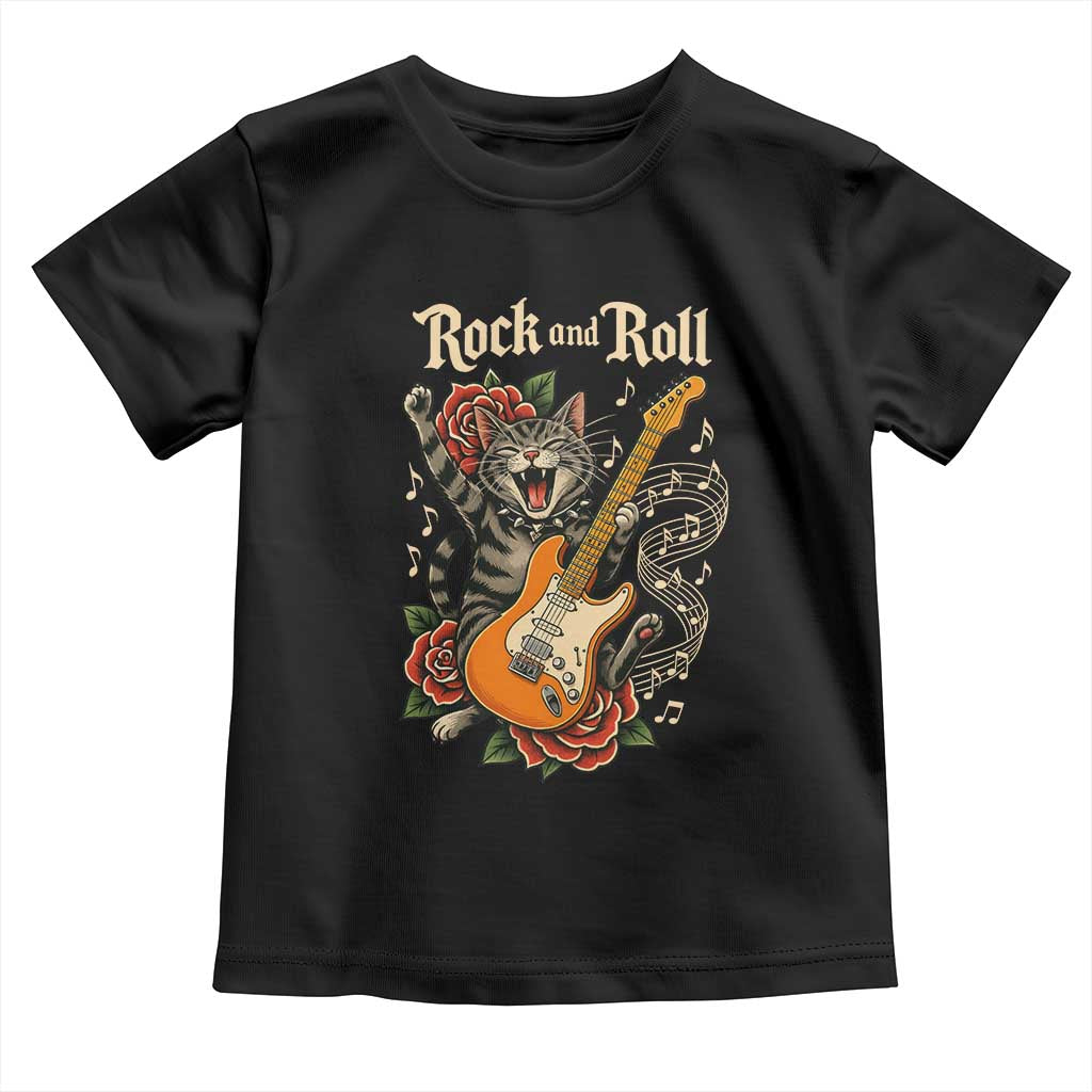 Funny Rock Star Cat Playing Electric Guitar Toddler T Shirt Music Lover TS12 Black Print Your Wear