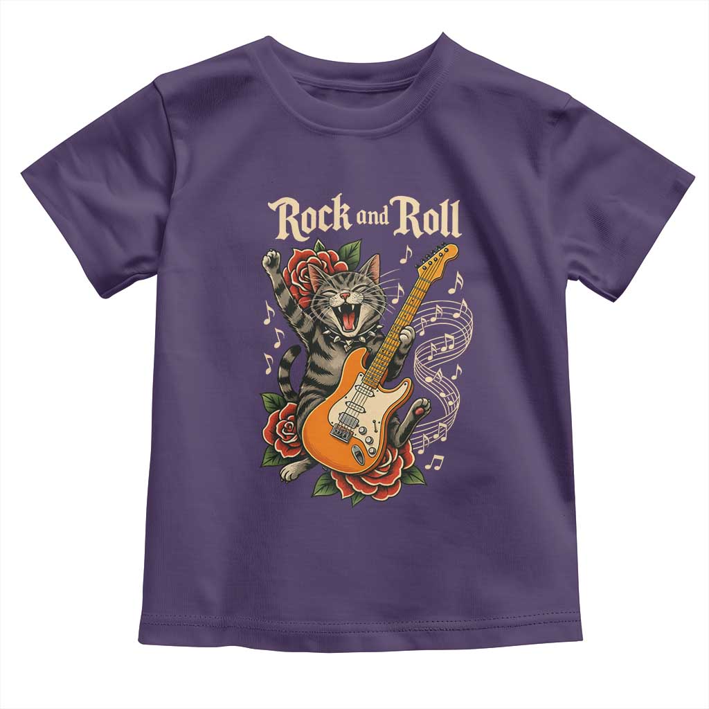 Funny Rock Star Cat Playing Electric Guitar Toddler T Shirt Music Lover TS12 Purple Print Your Wear