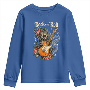 Funny Rock Star Cat Playing Electric Guitar Youth Sweatshirt Music Lover TS12 Royal Blue Print Your Wear