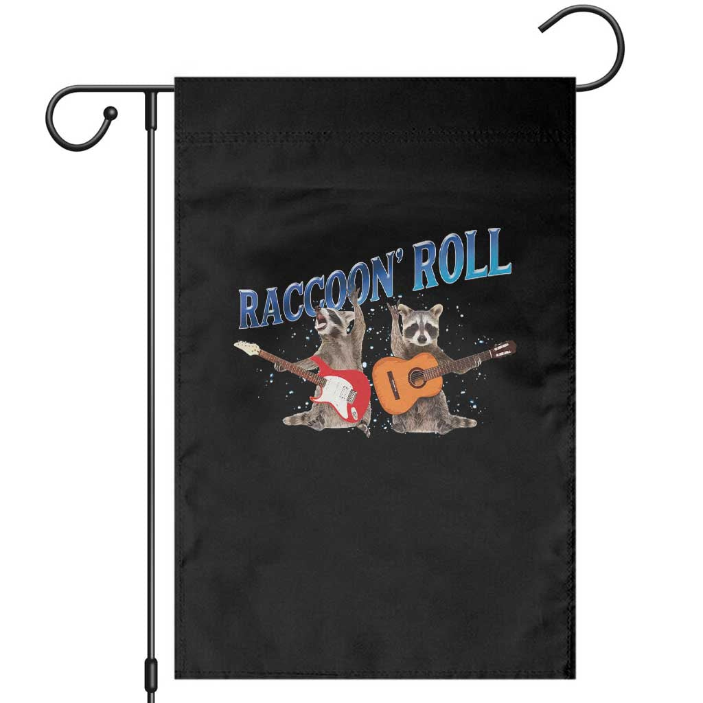 Raccoon Rock And Roll Garden Flag Funny Rock Band Playing Guitar Electric Music Lover TS12 Black Print Your Wear
