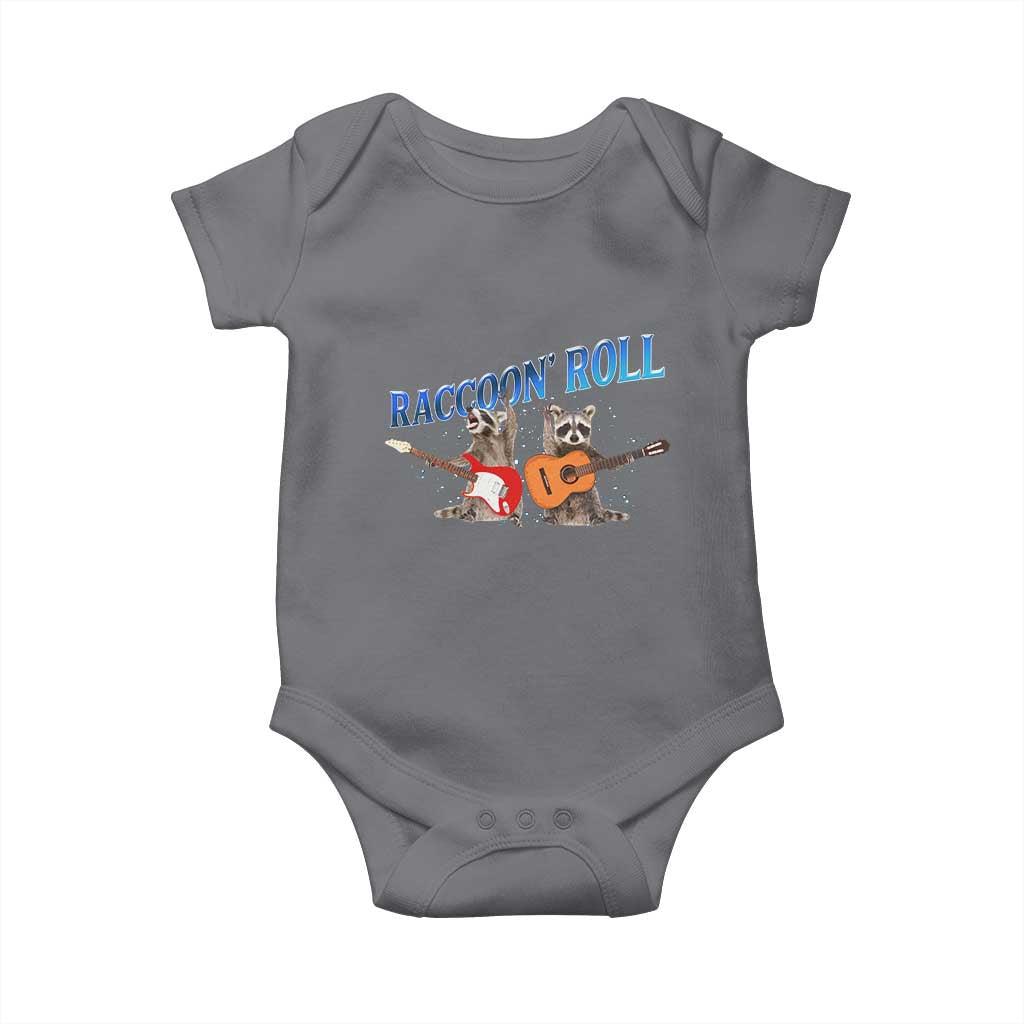 Raccoon Rock And Roll Baby Onesie Funny Rock Band Playing Guitar Electric Music Lover TS12 Charcoal Print Your Wear