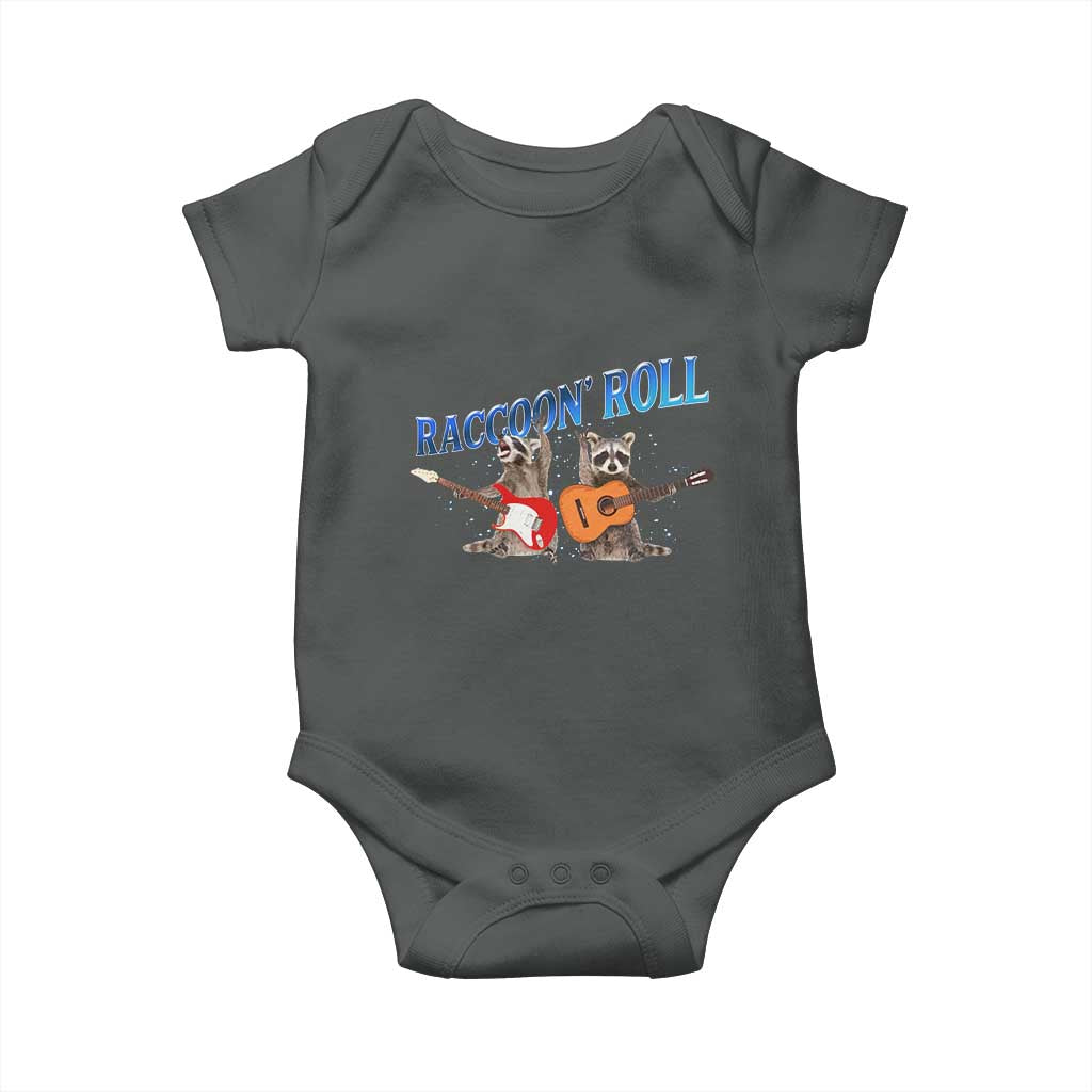 Raccoon Rock And Roll Baby Onesie Funny Rock Band Playing Guitar Electric Music Lover TS12 Dark Heather Print Your Wear