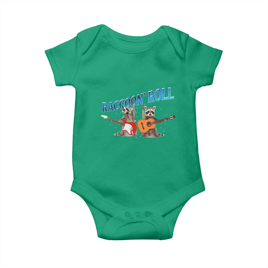 Raccoon Rock And Roll Baby Onesie Funny Rock Band Playing Guitar Electric Music Lover TS12 Irish Green Print Your Wear