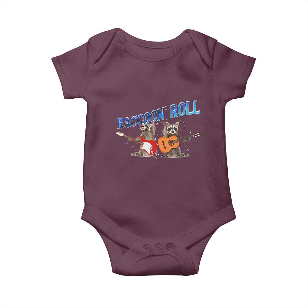 Raccoon Rock And Roll Baby Onesie Funny Rock Band Playing Guitar Electric Music Lover TS12 Maroon Print Your Wear