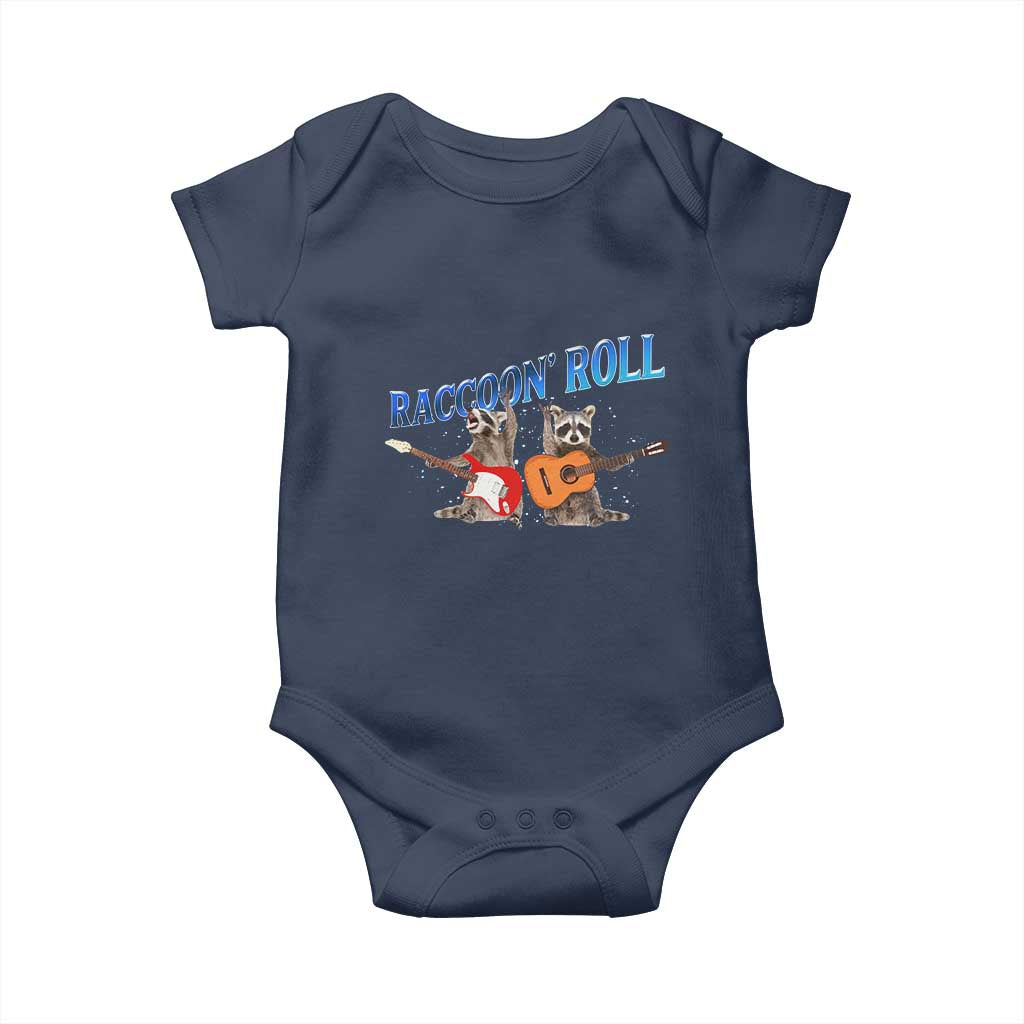 Raccoon Rock And Roll Baby Onesie Funny Rock Band Playing Guitar Electric Music Lover TS12 Navy Print Your Wear