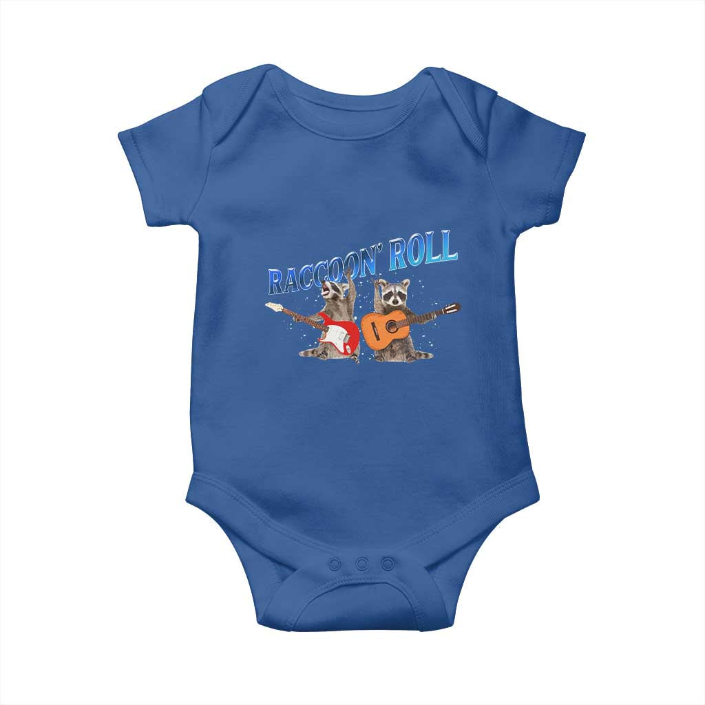 Raccoon Rock And Roll Baby Onesie Funny Rock Band Playing Guitar Electric Music Lover TS12 Royal Blue Print Your Wear