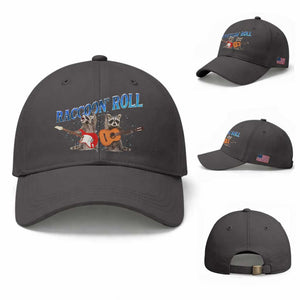 Raccoon Rock And Roll Baseball Cap Funny Rock Band Playing Guitar Electric Music Lover TS12 Baseball Cap Universal Fit Dark Gray Print Your Wear