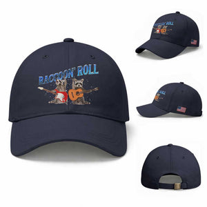 Raccoon Rock And Roll Baseball Cap Funny Rock Band Playing Guitar Electric Music Lover TS12 Baseball Cap Universal Fit Navy Print Your Wear
