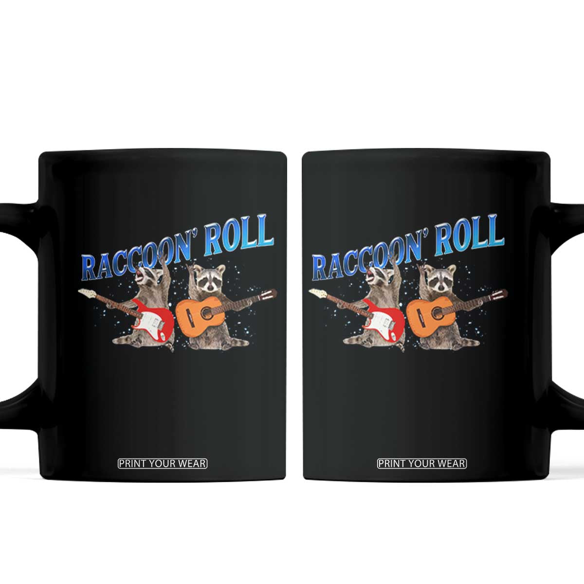 Raccoon Rock And Roll Coffee Mug Funny Rock Band Playing Guitar Electric Music Lover TS12 Black Print Your Wear