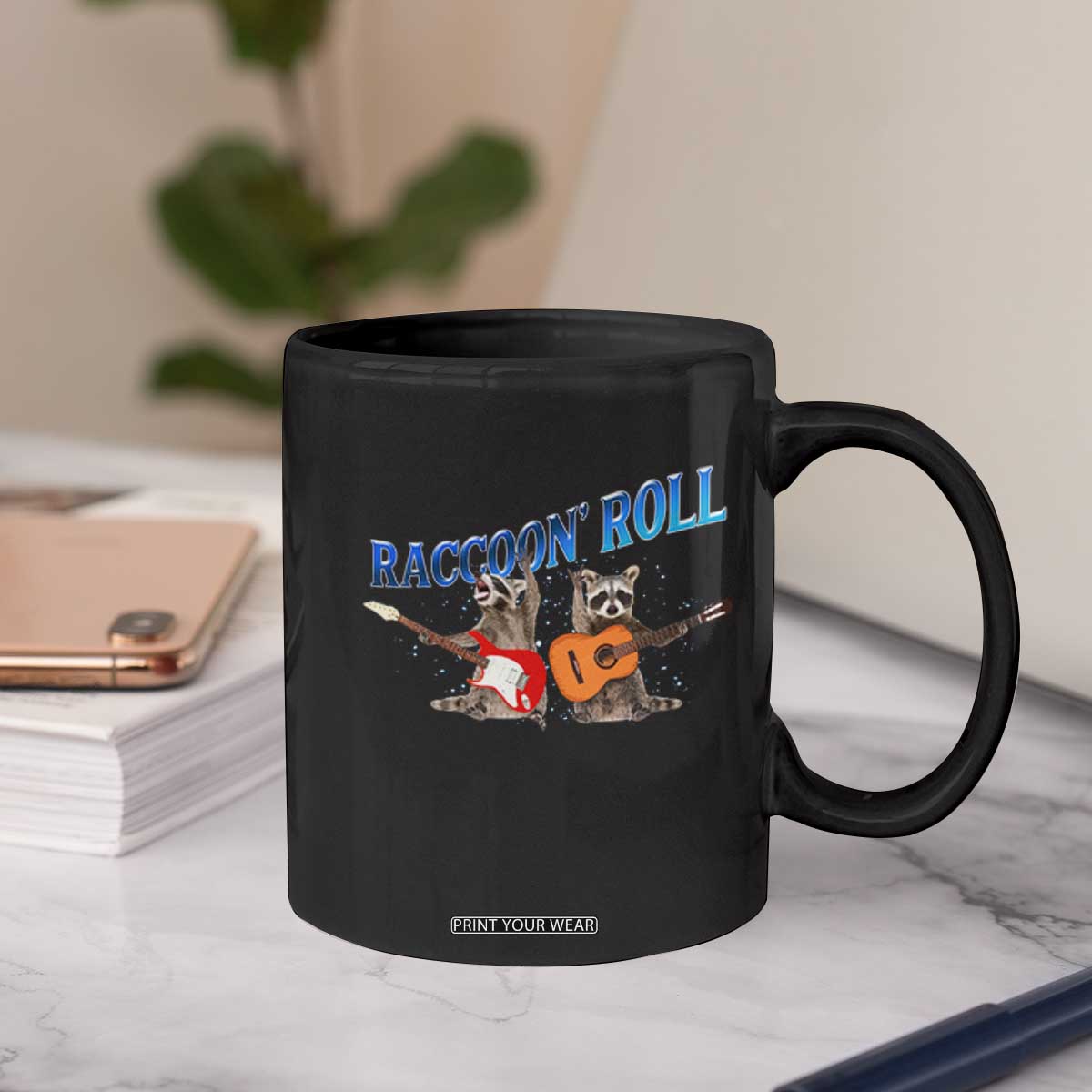 Raccoon Rock And Roll Coffee Mug Funny Rock Band Playing Guitar Electric Music Lover TS12 Print Your Wear