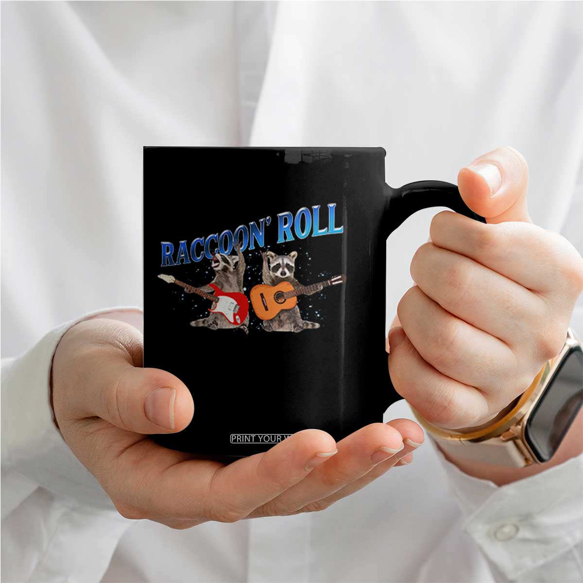 Raccoon Rock And Roll Coffee Mug Funny Rock Band Playing Guitar Electric Music Lover TS12 Print Your Wear