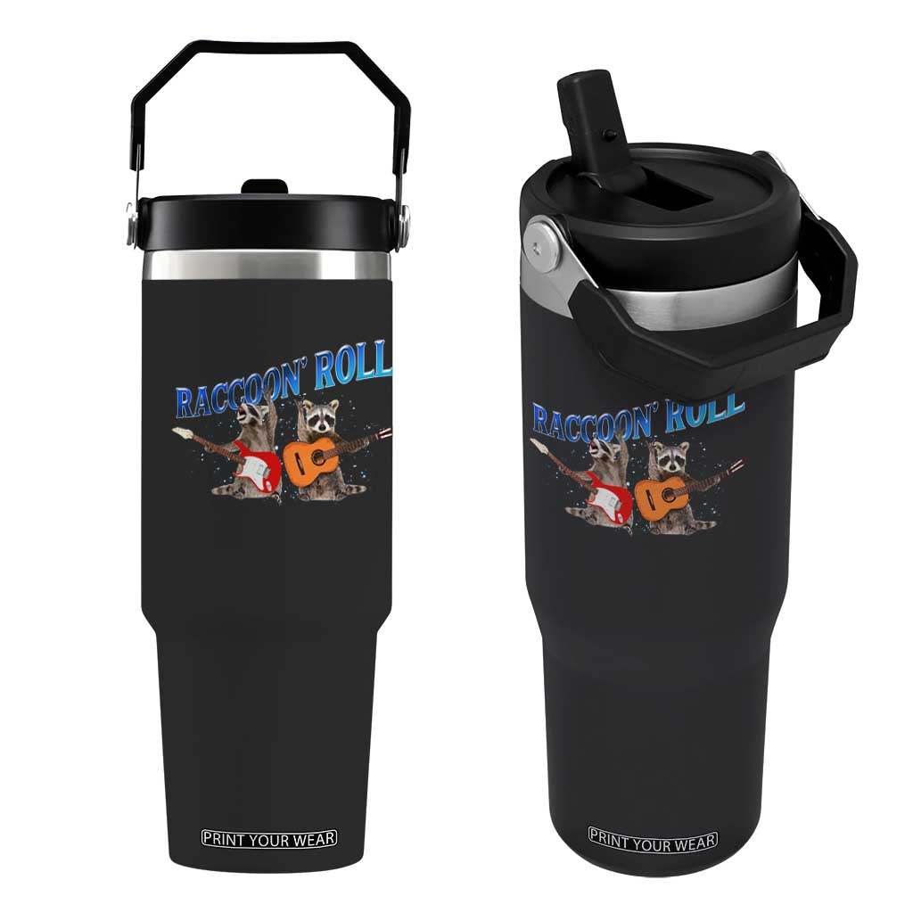 Raccoon Rock And Roll Flip Straw Tumbler Funny Rock Band Playing Guitar Electric Music Lover TS12 One Size: 30 oz Black Print Your Wear