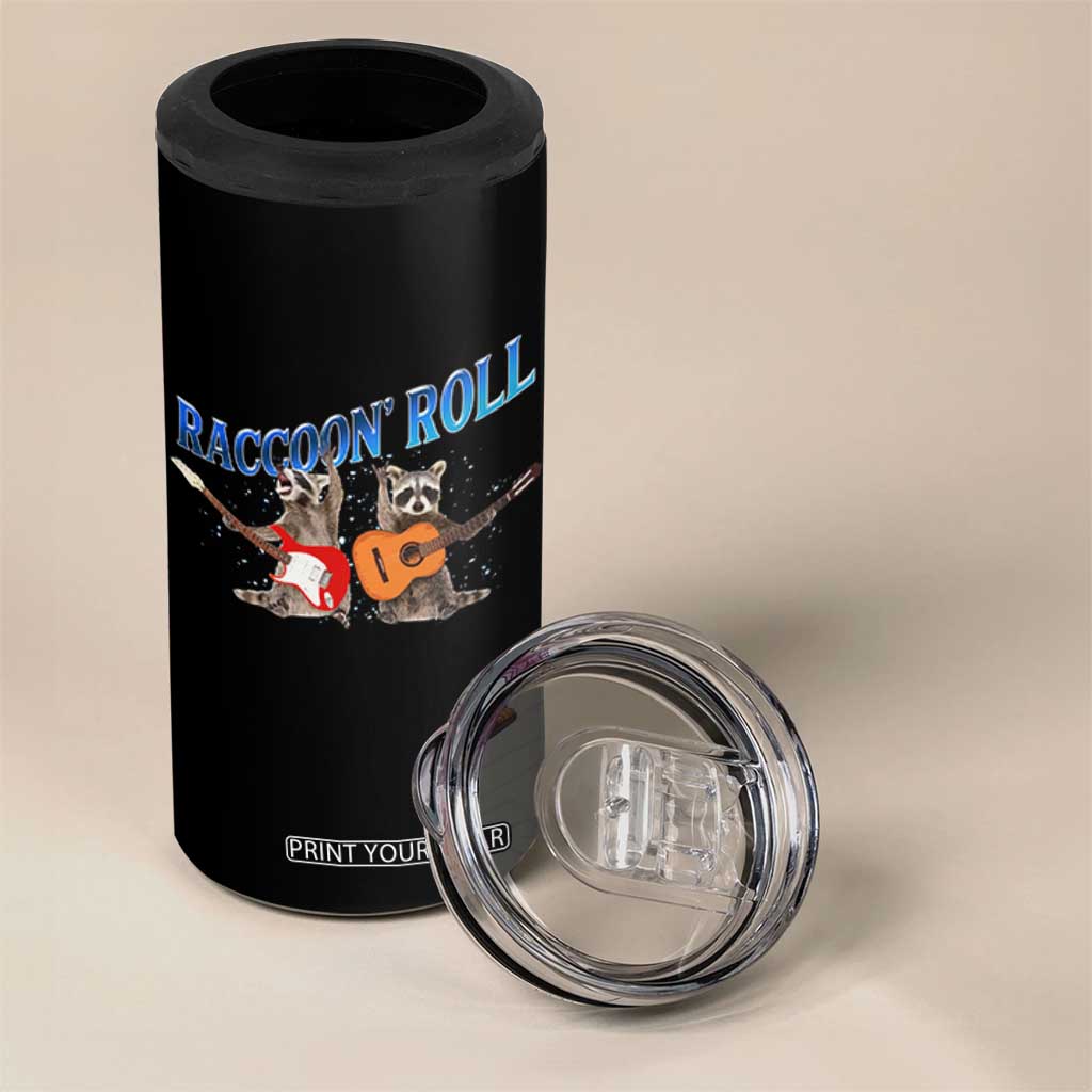 Raccoon Rock And Roll 4 in 1 Can Cooler Tumbler Funny Rock Band Playing Guitar Electric Music Lover TS12 Print Your Wear