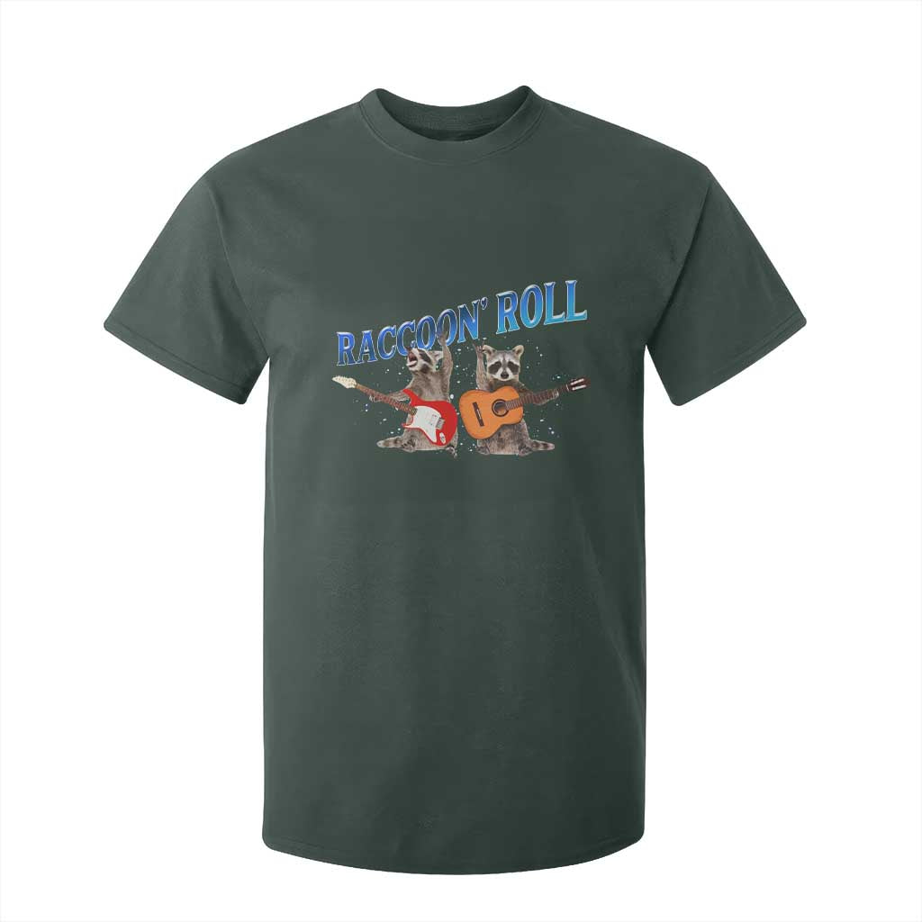 Raccoon Rock And Roll T Shirt For Kid Funny Rock Band Playing Guitar Electric Music Lover TS12 Dark Forest Green Print Your Wear