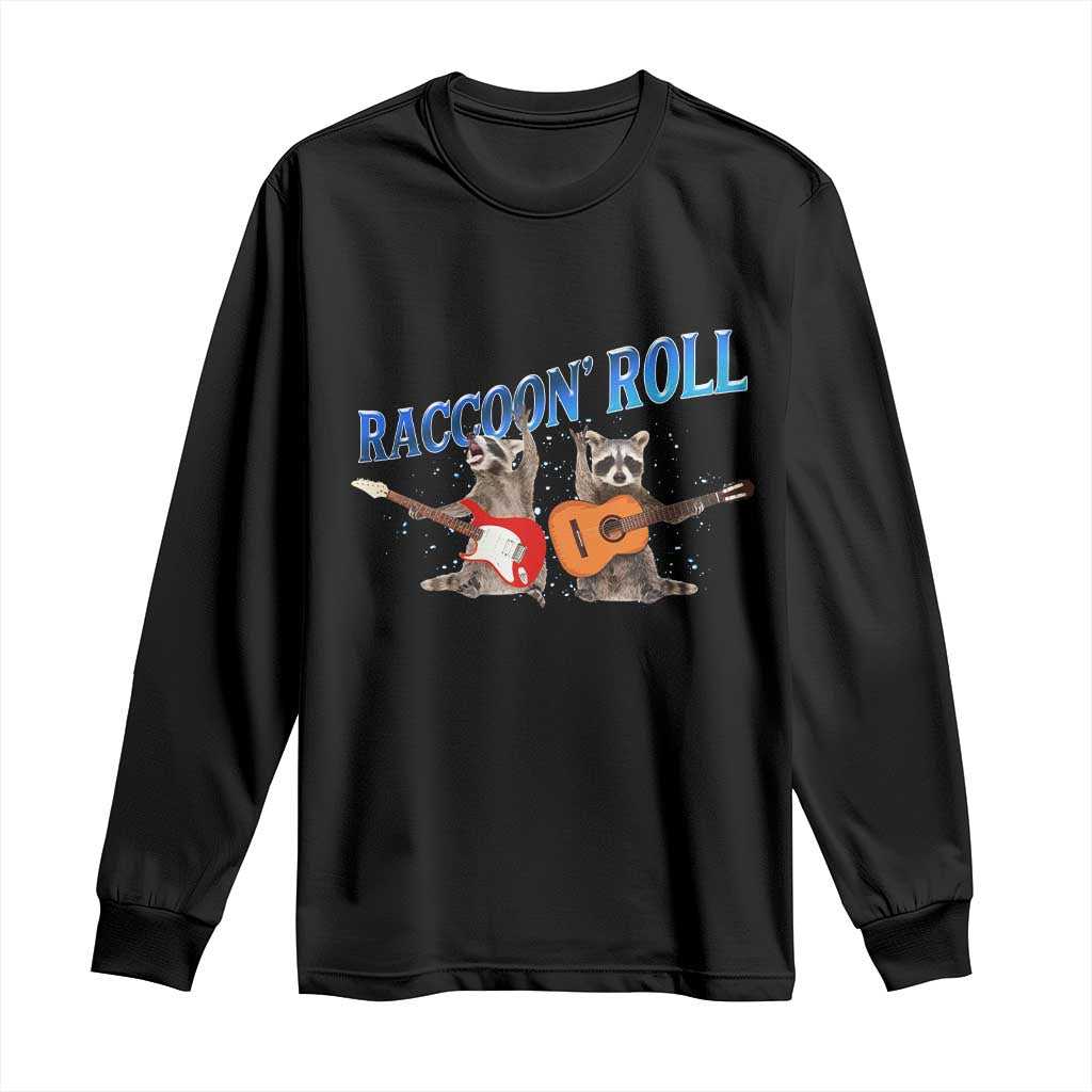 Raccoon Rock And Roll Long Sleeve Shirt Funny Rock Band Playing Guitar Electric Music Lover TS12 Black Print Your Wear