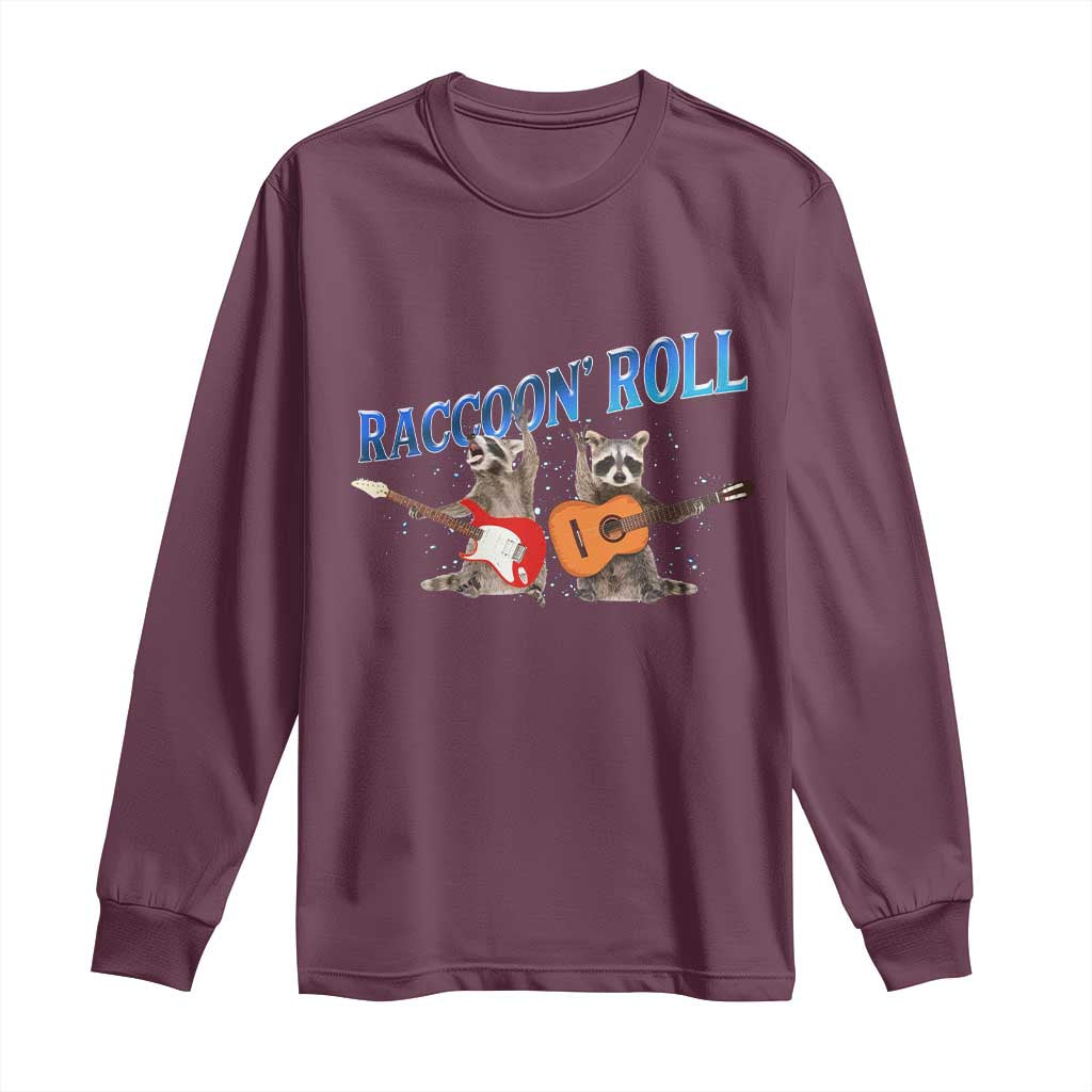 Raccoon Rock And Roll Long Sleeve Shirt Funny Rock Band Playing Guitar Electric Music Lover TS12 Maroon Print Your Wear