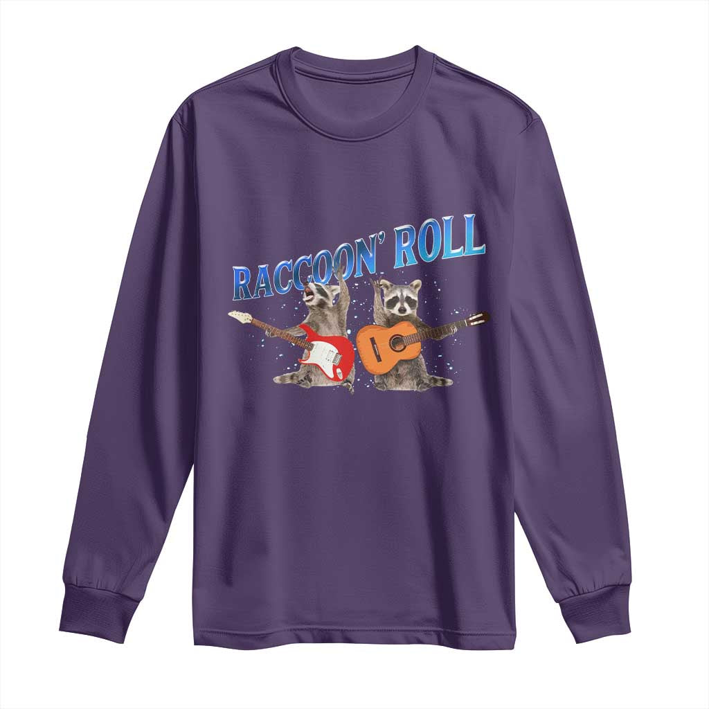 Raccoon Rock And Roll Long Sleeve Shirt Funny Rock Band Playing Guitar Electric Music Lover TS12 Purple Print Your Wear