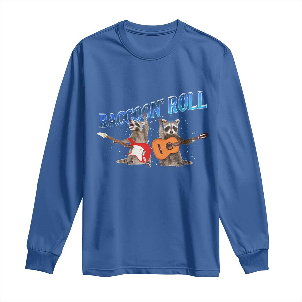 Raccoon Rock And Roll Long Sleeve Shirt Funny Rock Band Playing Guitar Electric Music Lover TS12 Royal Blue Print Your Wear
