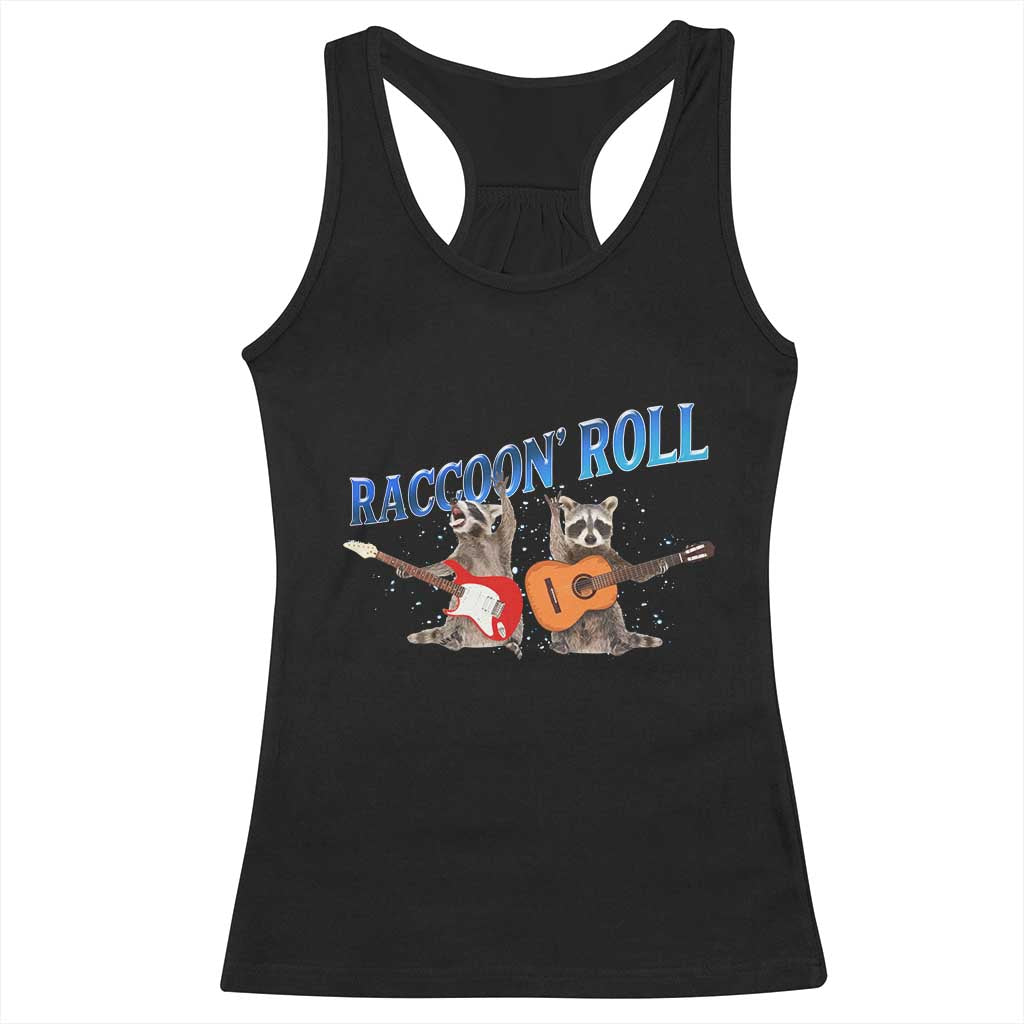 Raccoon Rock And Roll Racerback Tank Top Funny Rock Band Playing Guitar Electric Music Lover TS12 Black Print Your Wear