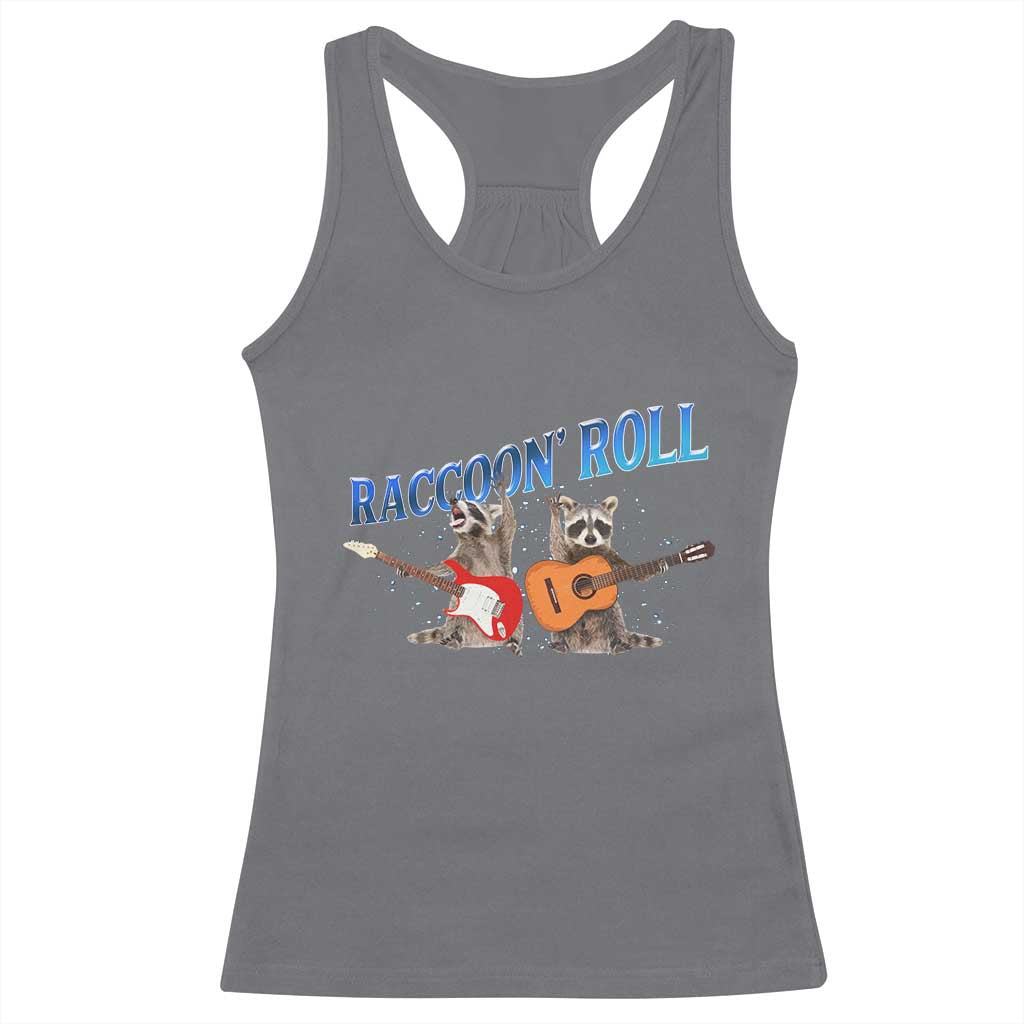 Raccoon Rock And Roll Racerback Tank Top Funny Rock Band Playing Guitar Electric Music Lover TS12 Charcoal Print Your Wear