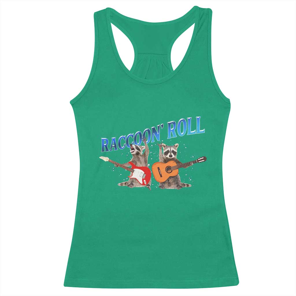 Raccoon Rock And Roll Racerback Tank Top Funny Rock Band Playing Guitar Electric Music Lover TS12 Irish Green Print Your Wear