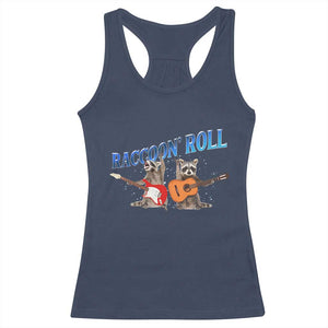 Raccoon Rock And Roll Racerback Tank Top Funny Rock Band Playing Guitar Electric Music Lover TS12 Navy Print Your Wear