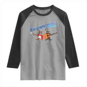 Raccoon Rock And Roll Raglan Shirt Funny Rock Band Playing Guitar Electric Music Lover TS12 Sport Gray Black Print Your Wear