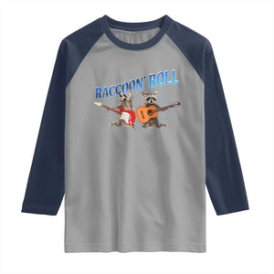 Raccoon Rock And Roll Raglan Shirt Funny Rock Band Playing Guitar Electric Music Lover TS12 Sport Gray Navy Print Your Wear