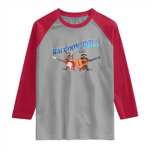 Raccoon Rock And Roll Raglan Shirt Funny Rock Band Playing Guitar Electric Music Lover TS12 Sport Gray Red Print Your Wear