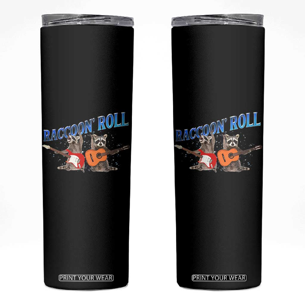 Raccoon Rock And Roll Skinny Tumbler Funny Rock Band Playing Guitar Electric Music Lover TS12 Black Print Your Wear